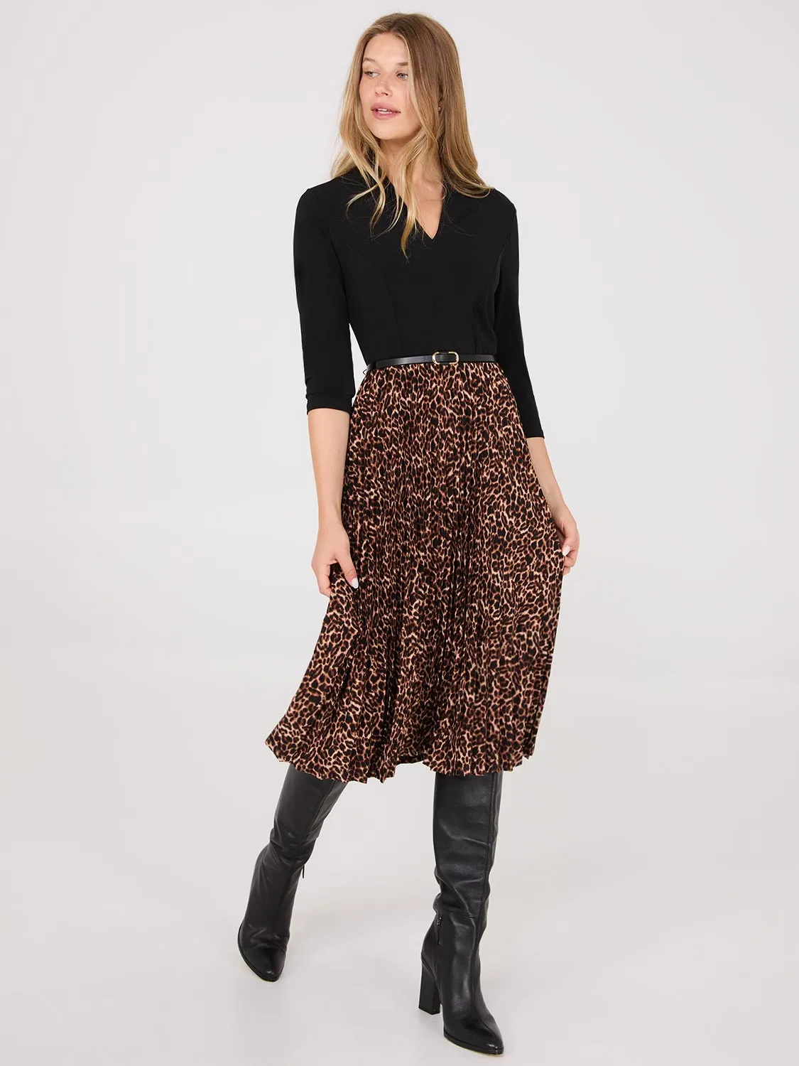 2-Fer Animal Print Belted Dress