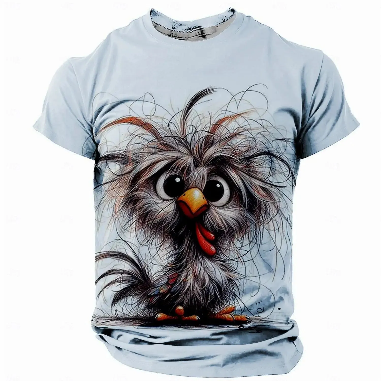 3xl-5xl Chicken Print Summer Casual Short Sleeve Tee.