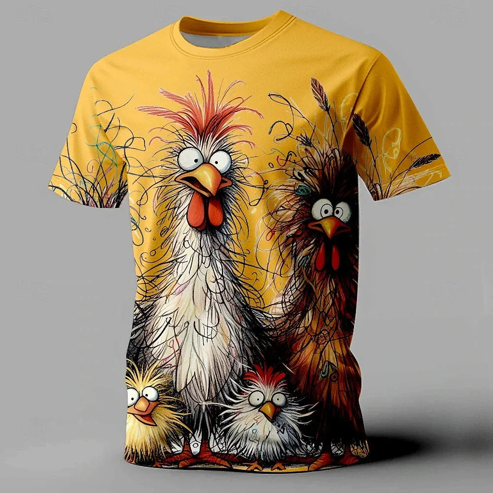 3xl-5xl Chicken Print Summer Casual Short Sleeve Tee.