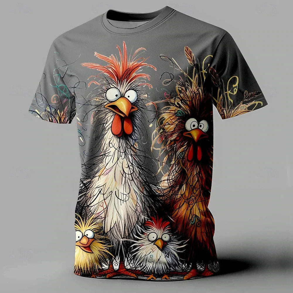 3xl-5xl Chicken Print Summer Casual Short Sleeve Tee.