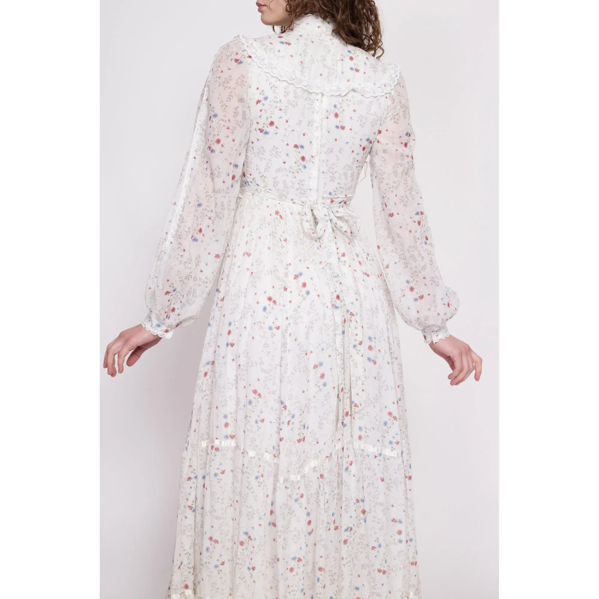 70s Gunne Sax White Wildflower Prairie Maxi Dress - XS to Small