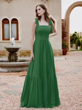 A-Line Bow Ruffle Sleeveless Chiffon Dress Emerald Plus Size