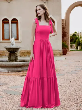 A-Line Bow Ruffle Sleeveless Chiffon Dress Fuchsia Plus Size