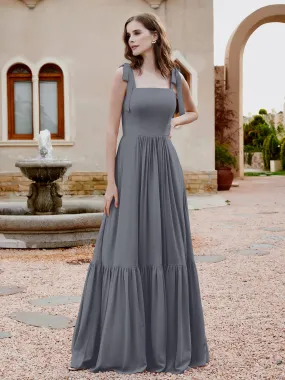 A-Line Bow Ruffle Sleeveless Chiffon Dress Steel Grey Plus Size