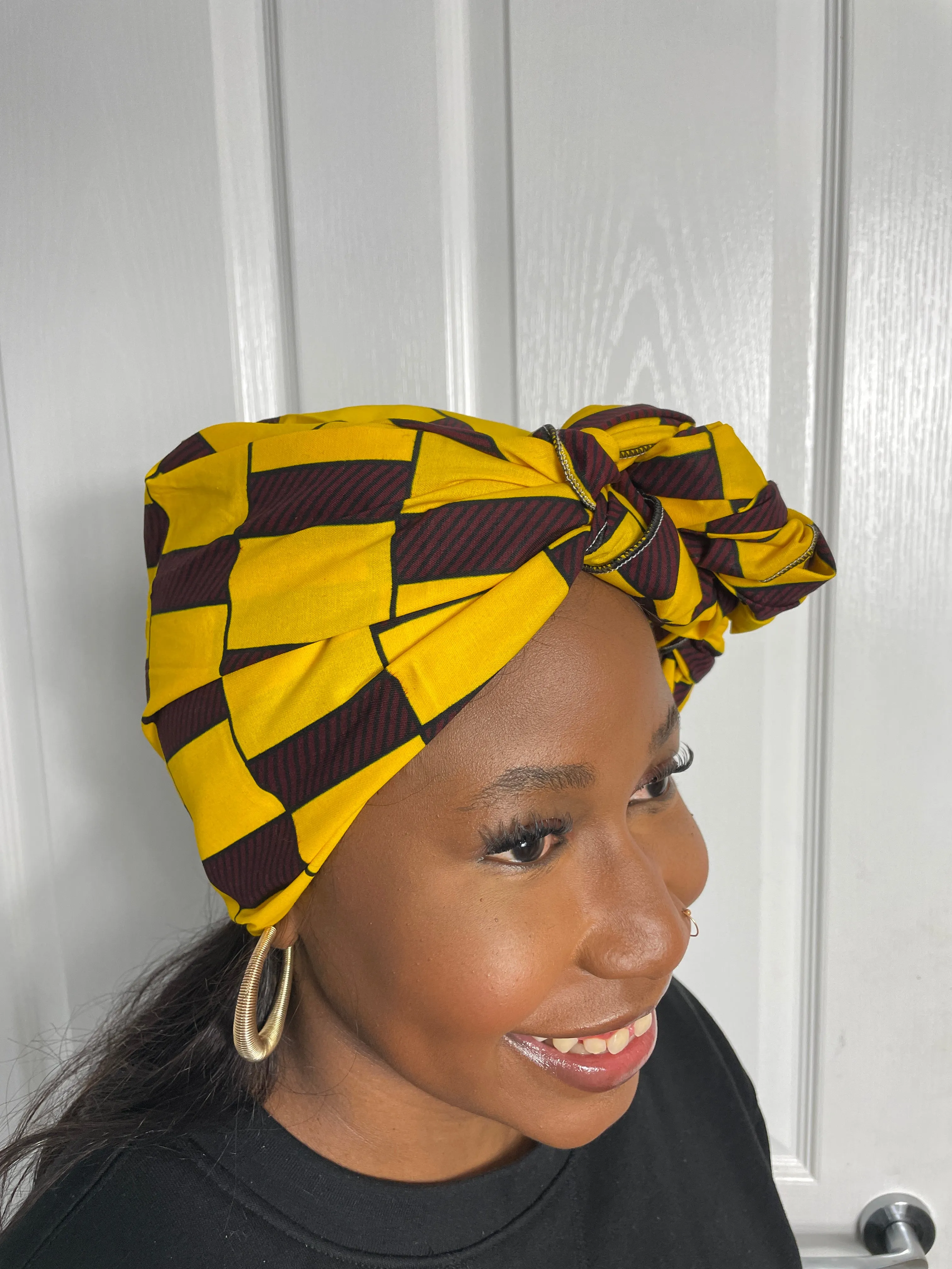 Abby Ankara Headwrap/Scarf |Yellow and Brown African Print