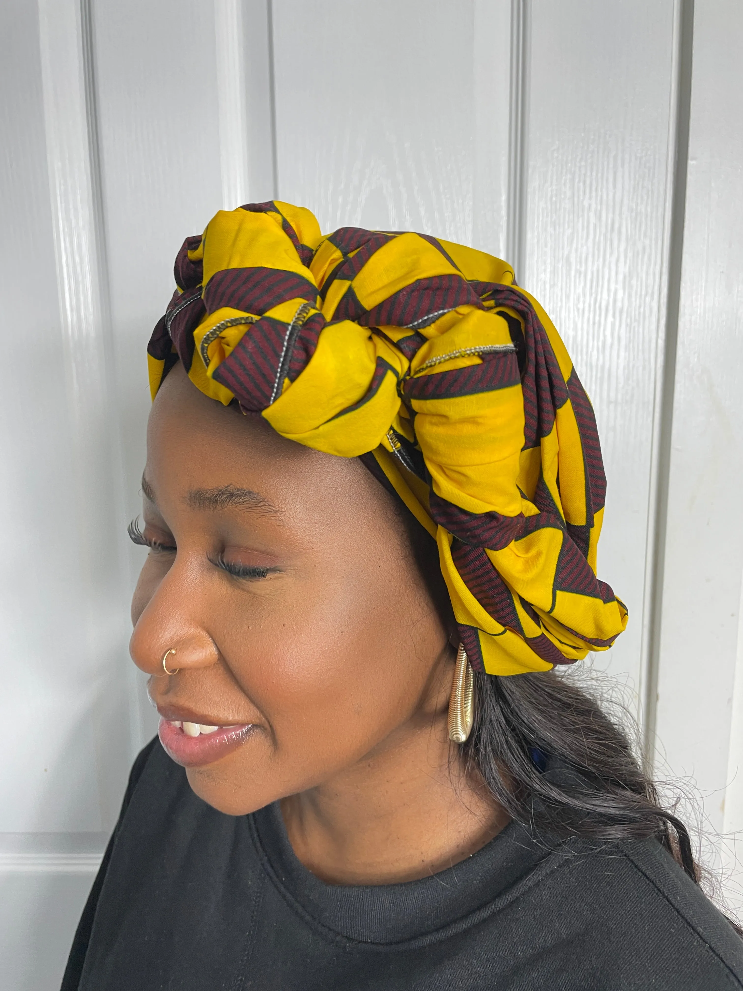 Abby Ankara Headwrap/Scarf |Yellow and Brown African Print