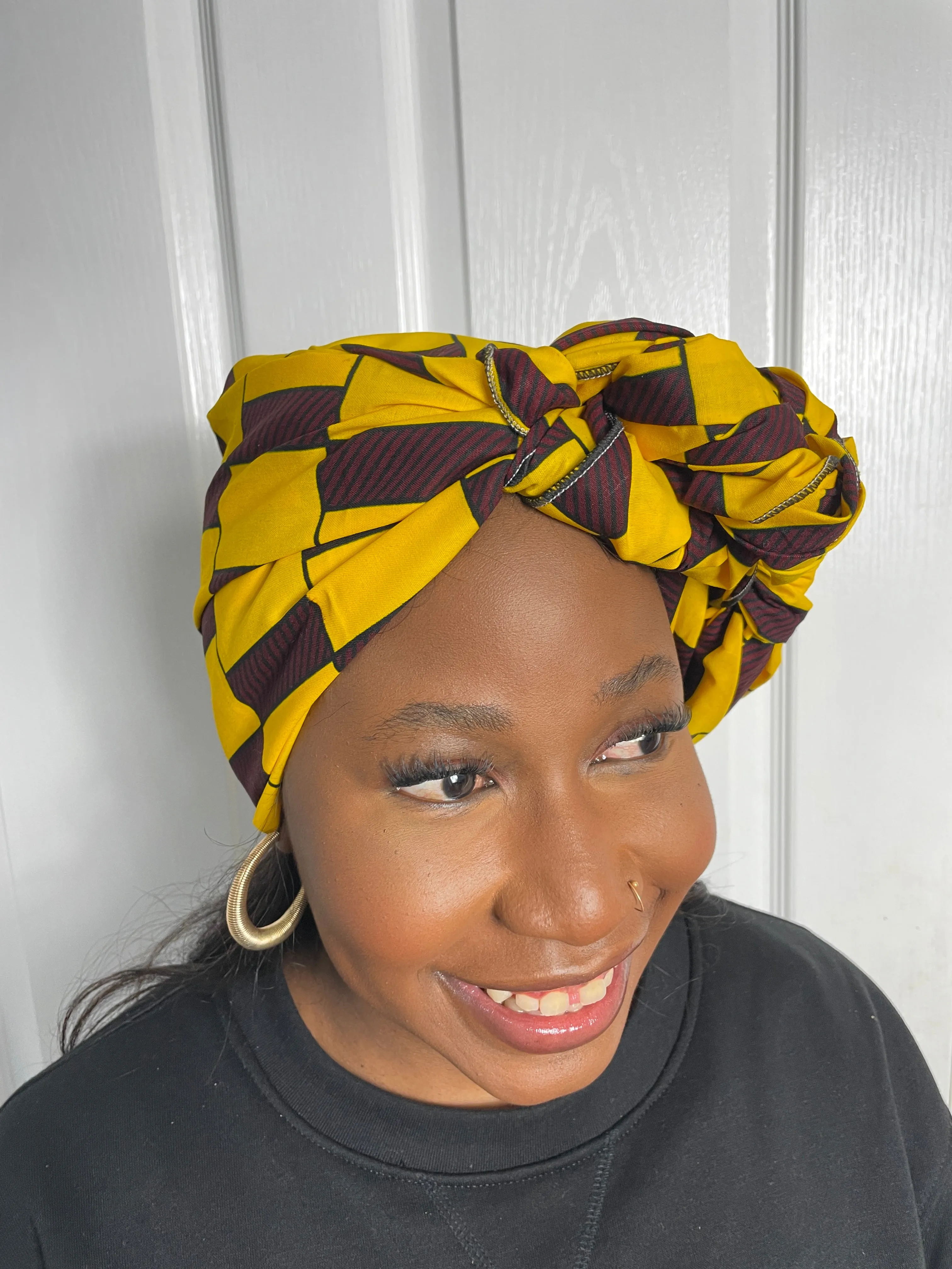 Abby Ankara Headwrap/Scarf |Yellow and Brown African Print