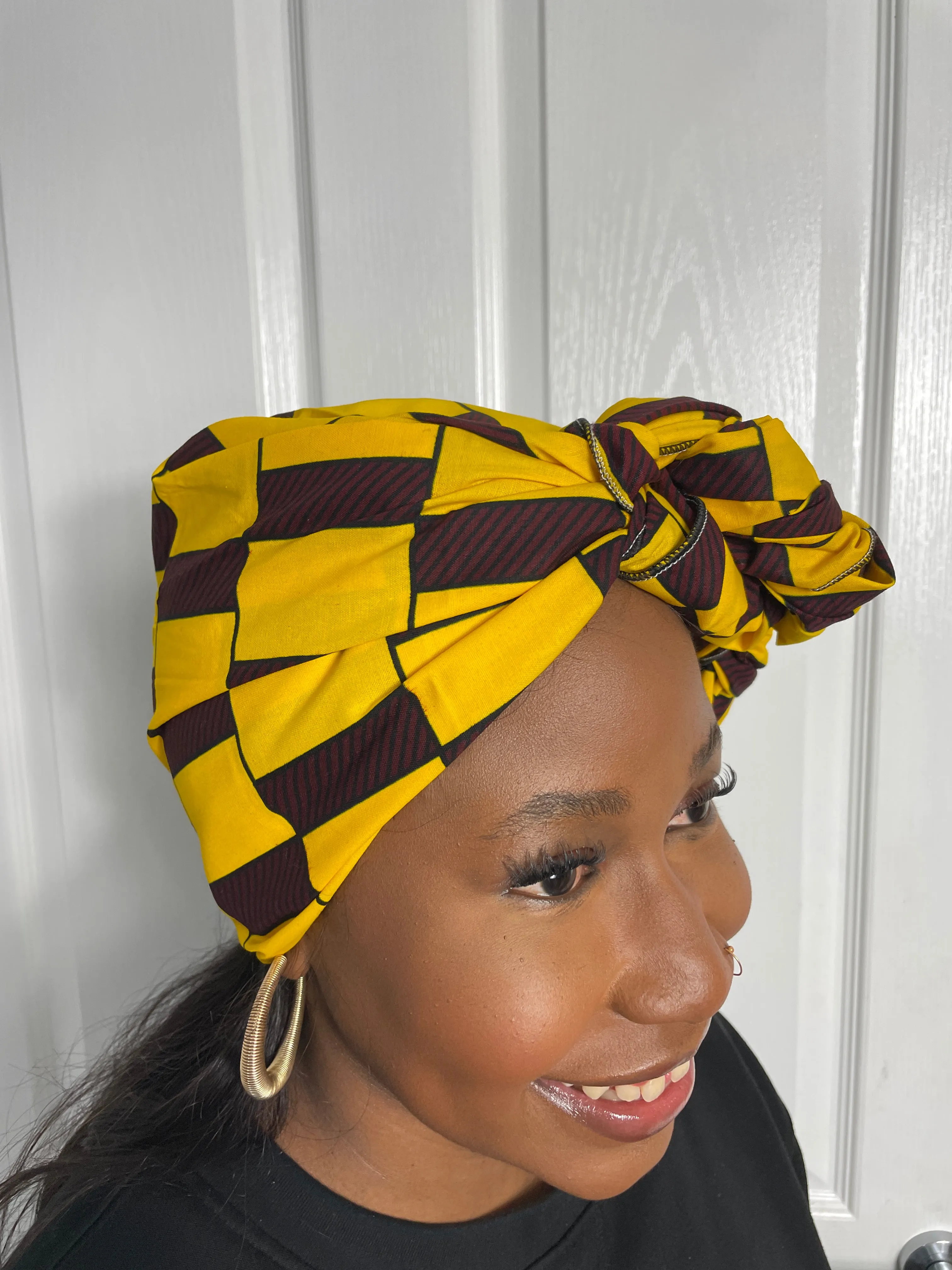 Abby Ankara Headwrap/Scarf |Yellow and Brown African Print