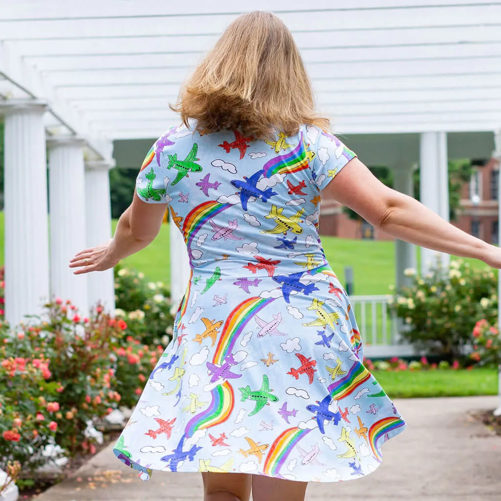 Adult "Flying Colors" Airplanes Super Twirler Dress with Pockets