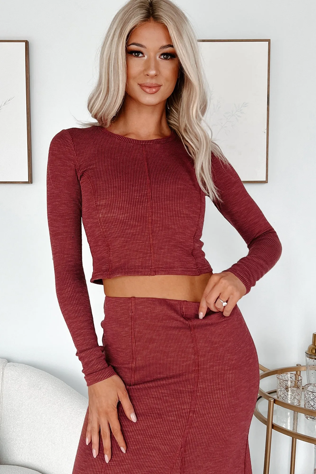 All In Theory Inverted Seam Long Sleeve Top (Burgundy)