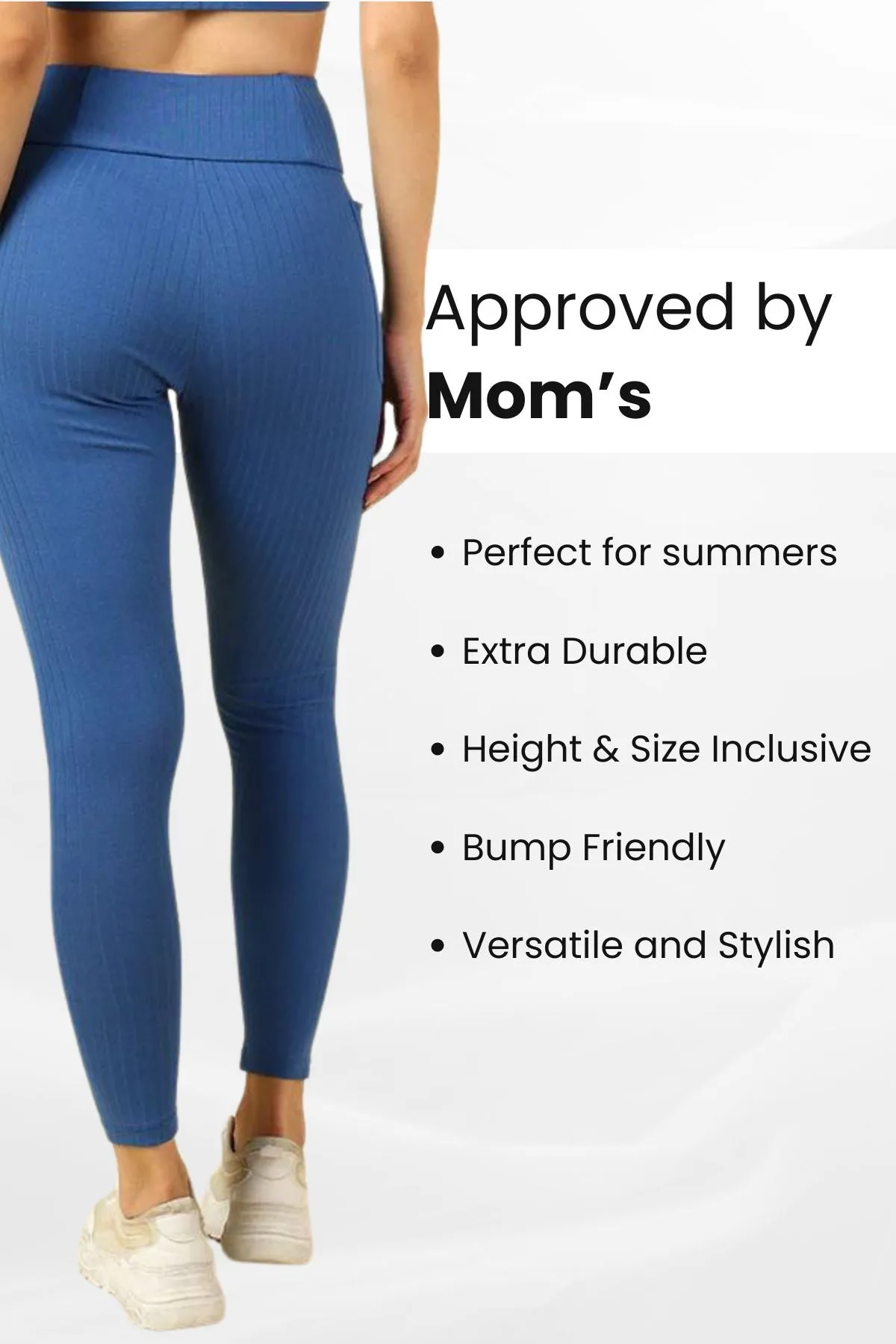 All Over Ribbed Cotton Blue Mom Legging