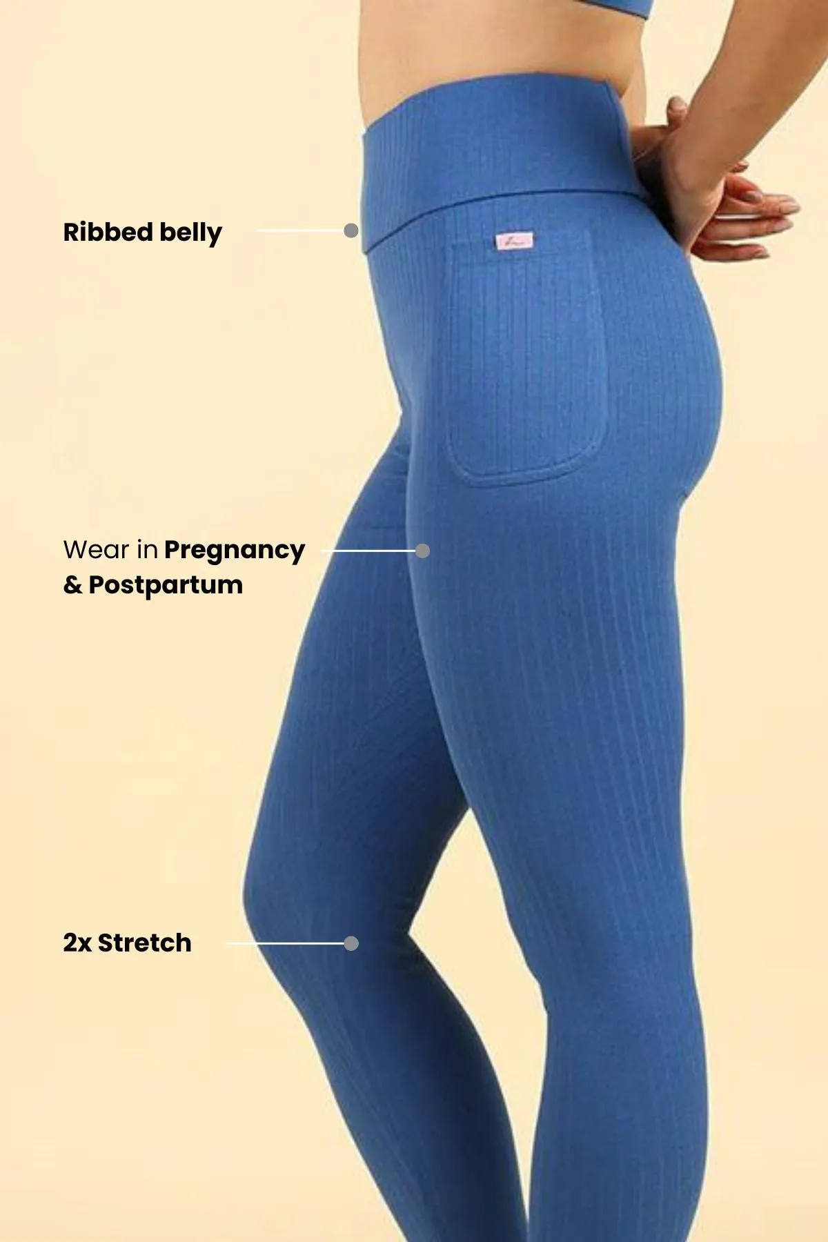 All Over Ribbed Cotton Blue Mom Legging