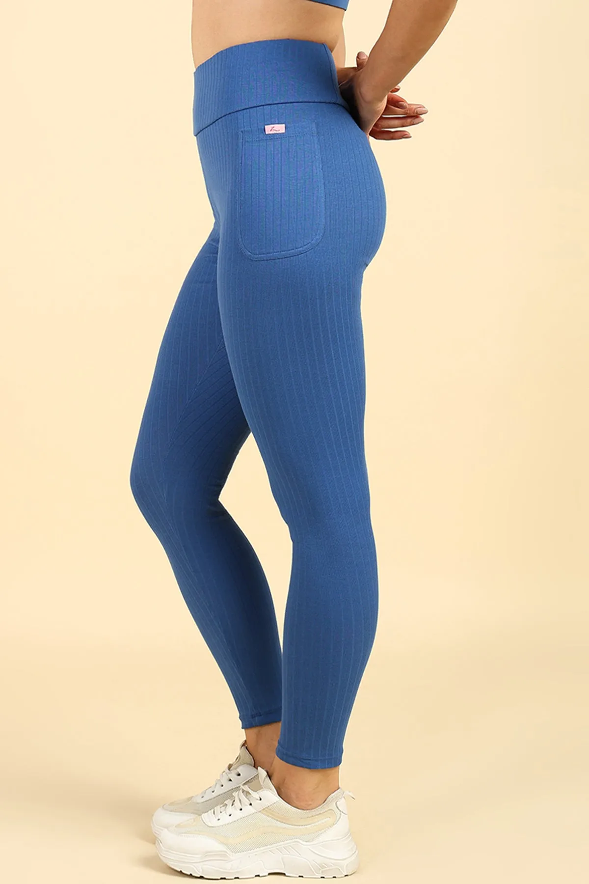 All Over Ribbed Cotton Blue Mom Legging