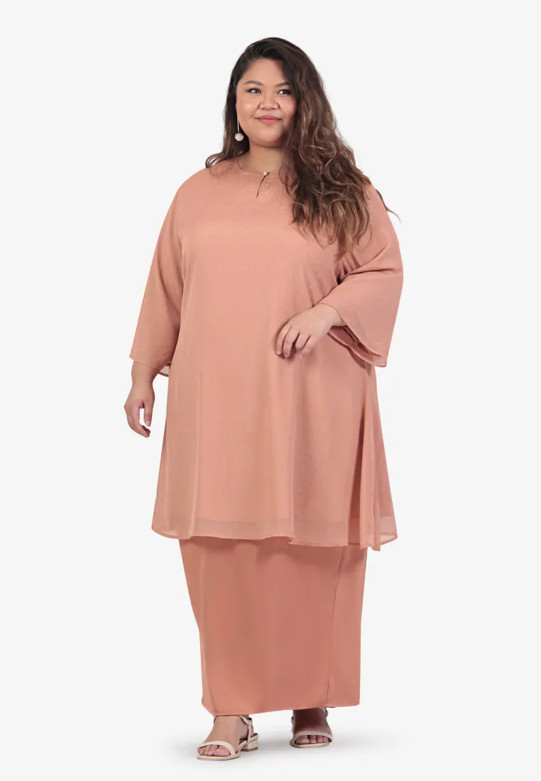 Amina Raya 3/4 Sleeve Glitter Kurung Set - Apricot