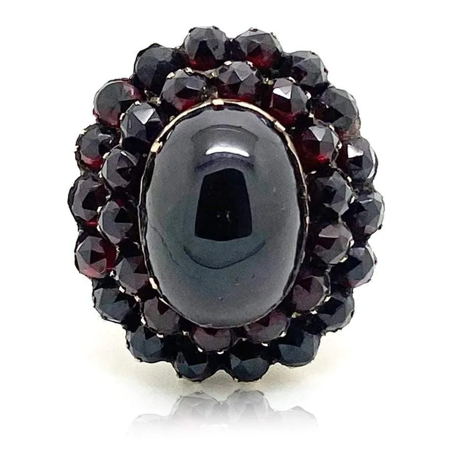 Antique Victorian Garnet Cabochon 9ct Rose Gold Ring