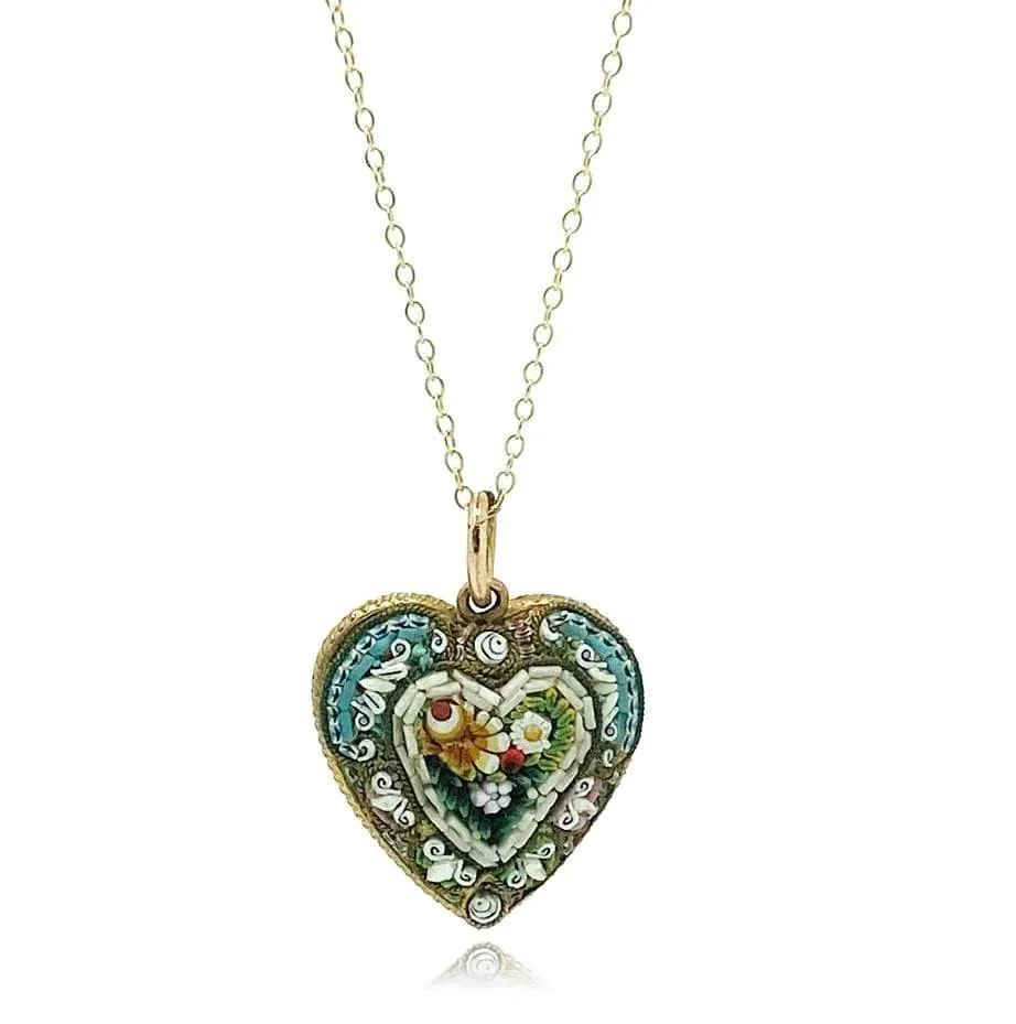 Antique Victorian Micro-mosaic Heart Necklace