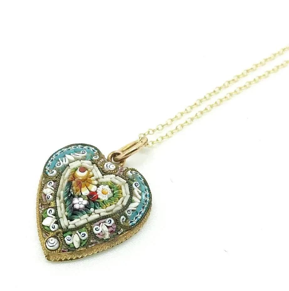 Antique Victorian Micro-mosaic Heart Necklace