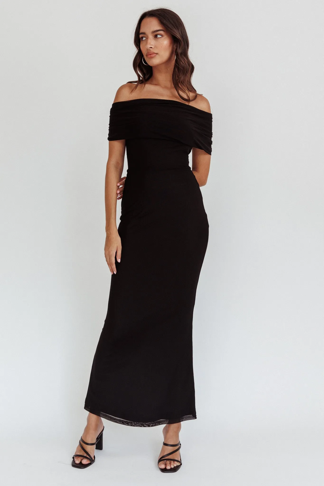 Aqaba Off-Shoulder Mesh Maxi Dress Black