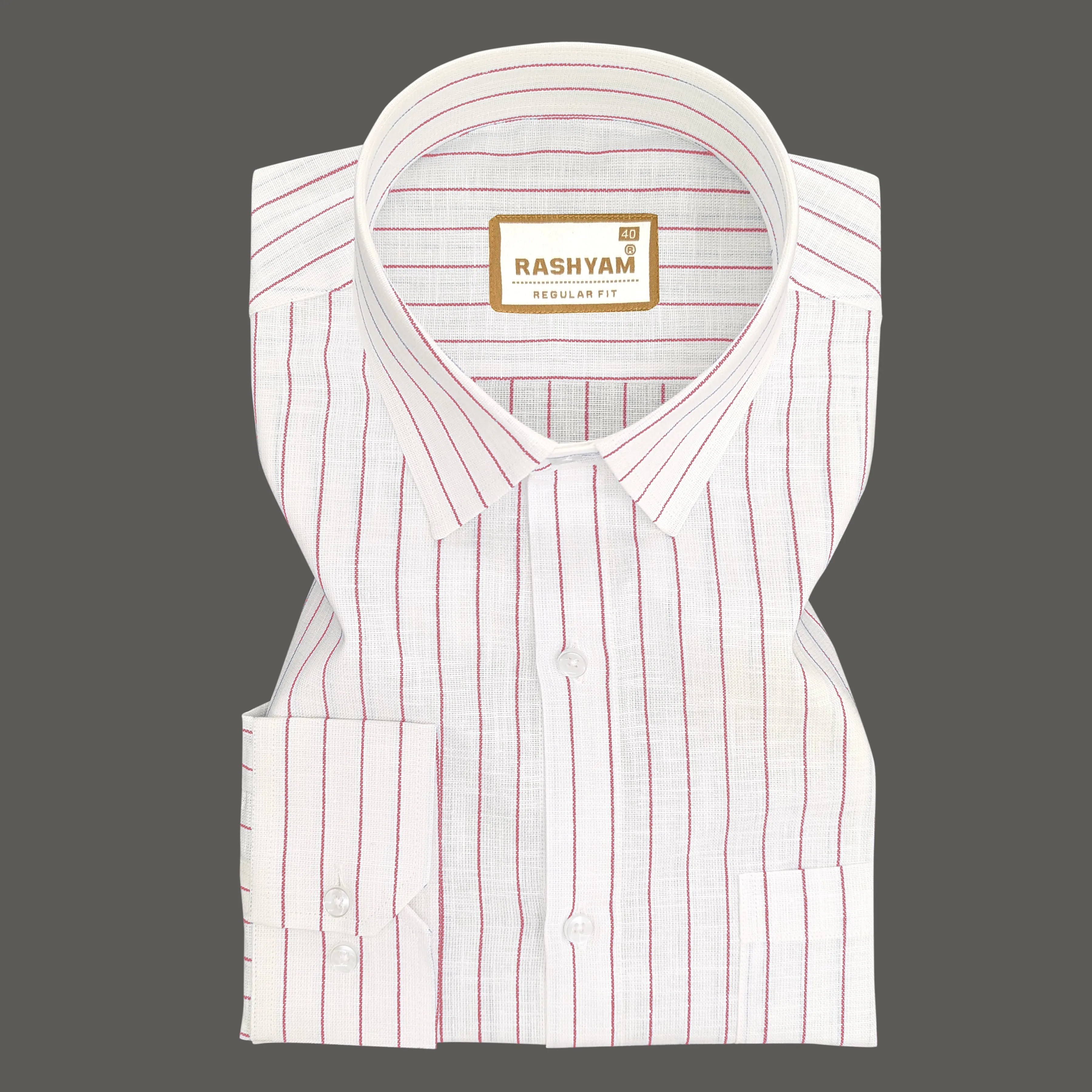 Arezzo Italian Premium Linen Reddish Line On White Formal Shirt For Men