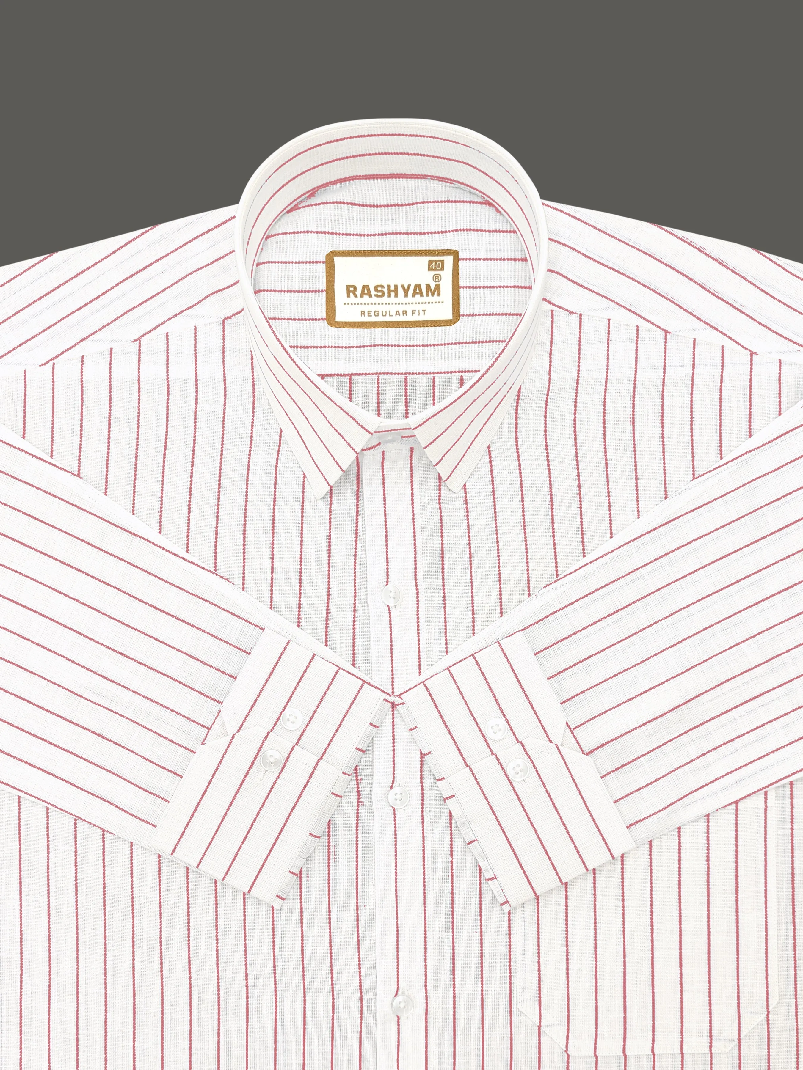 Arezzo Italian Premium Linen Reddish Line On White Formal Shirt For Men