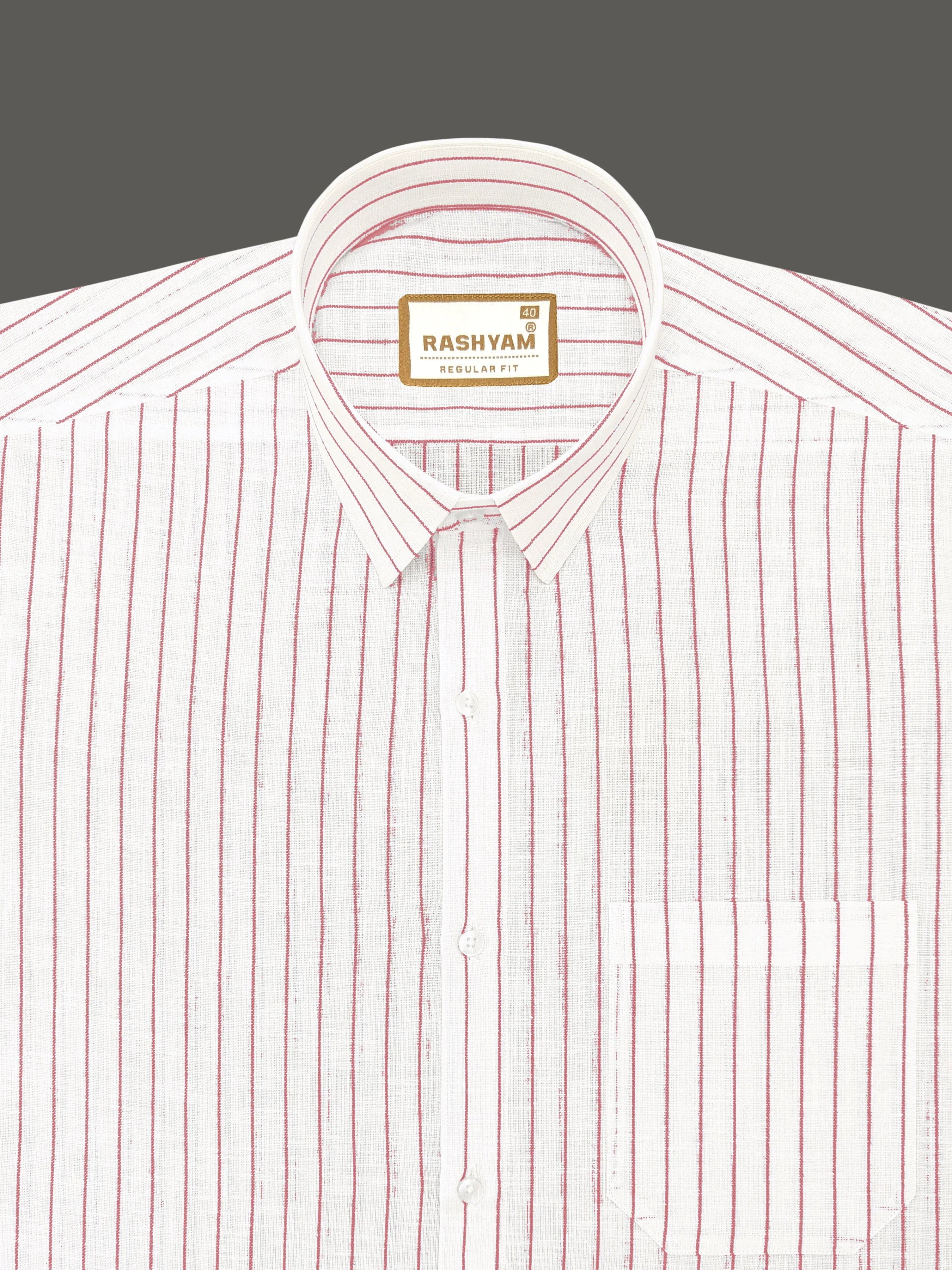 Arezzo Italian Premium Linen Reddish Line On White Formal Shirt For Men