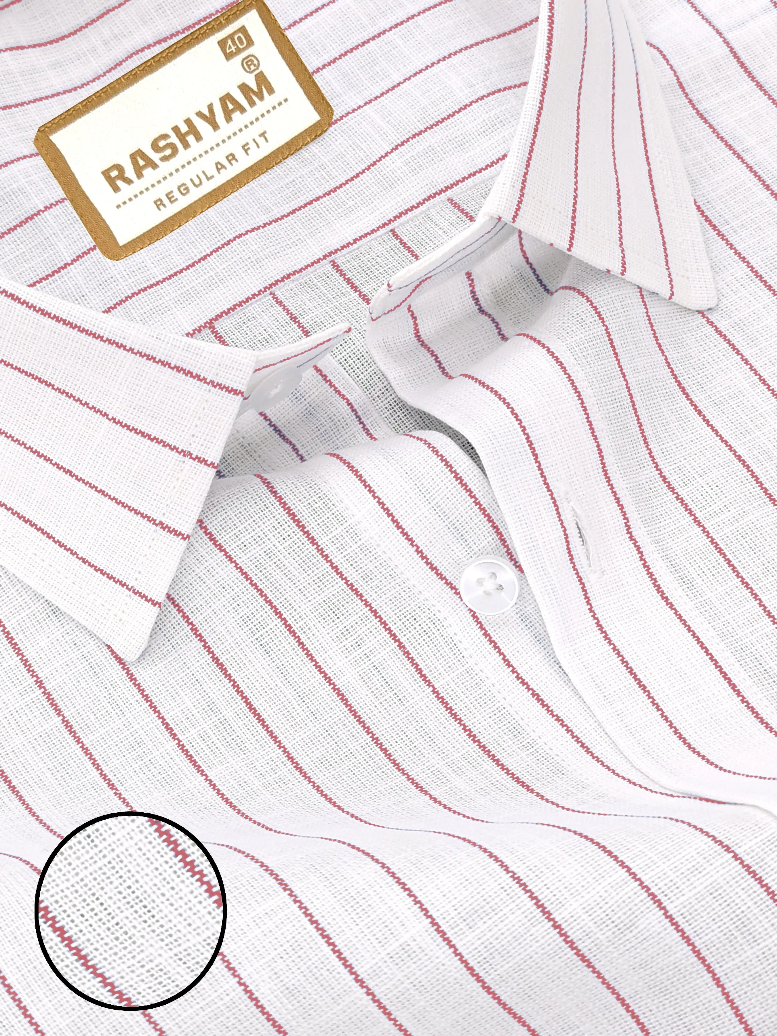 Arezzo Italian Premium Linen Reddish Line On White Formal Shirt For Men