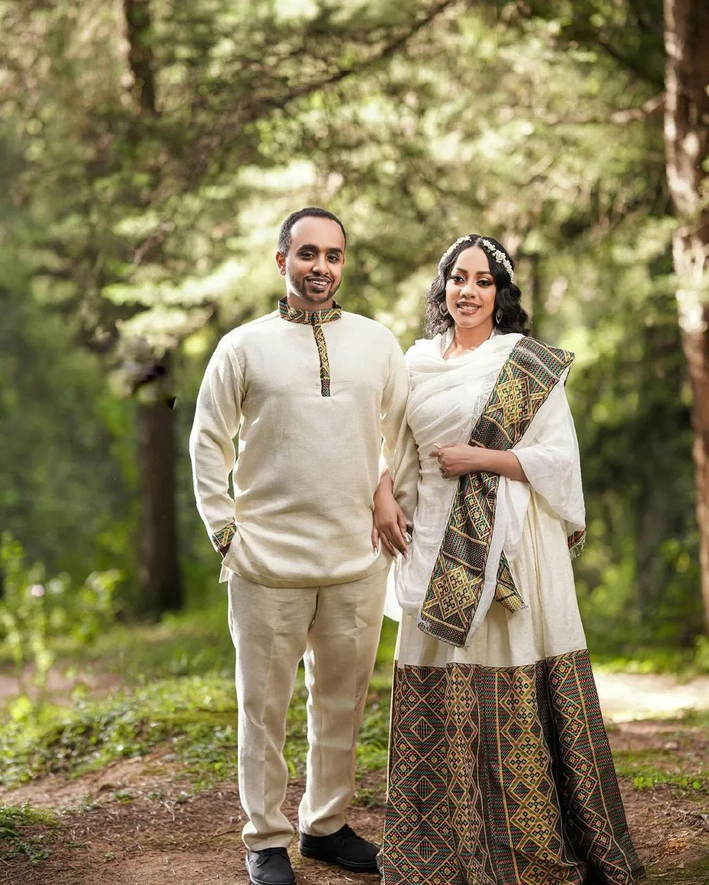 Artistry Unveiled: Handwoven Elegance in Habesha Couples' Outfit