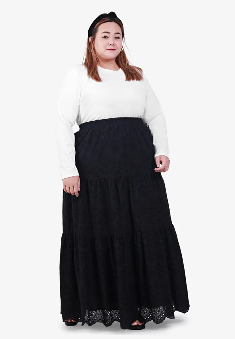 Ashleye Cotton Eyelet Tier Skirt - Black