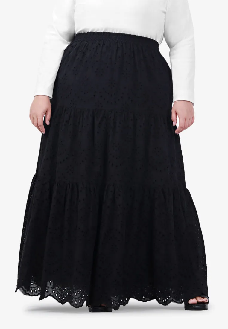 Ashleye Cotton Eyelet Tier Skirt - Black