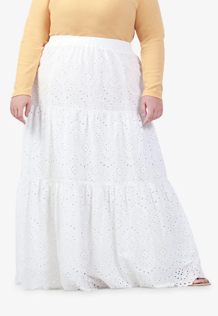 Ashleye Cotton Eyelet Tier Skirt - White