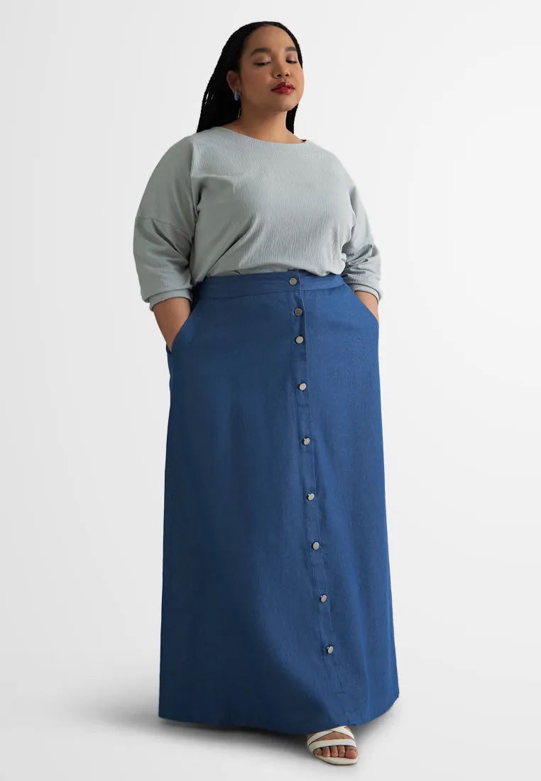 Atifa Front Button A-Line Denim Skirt