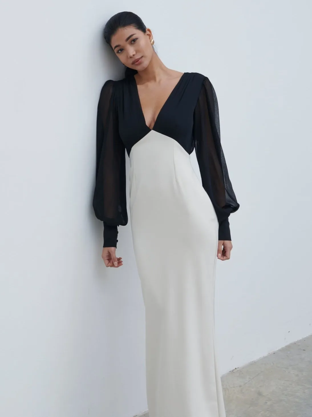 Ayla Contrast Maxi Dress - Black and White