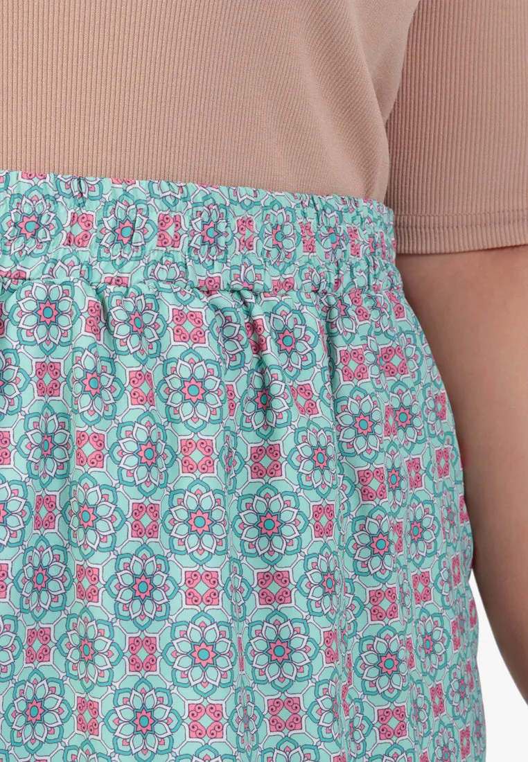 Badiyah Raya Pastel Motif Printed Skirt - Pastel Green