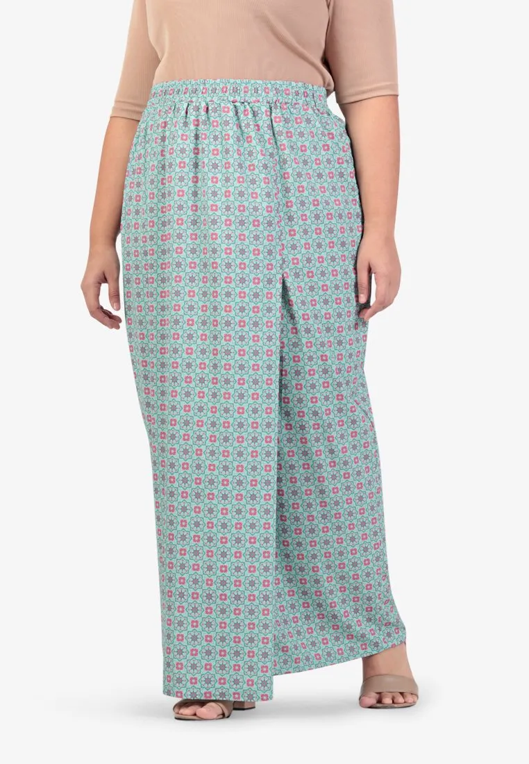 Badiyah Raya Pastel Motif Printed Skirt - Pastel Green