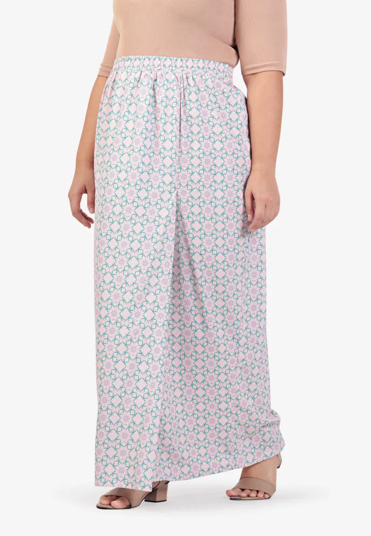 Badiyah Raya Pastel Motif Printed Skirt - Pastel Pink