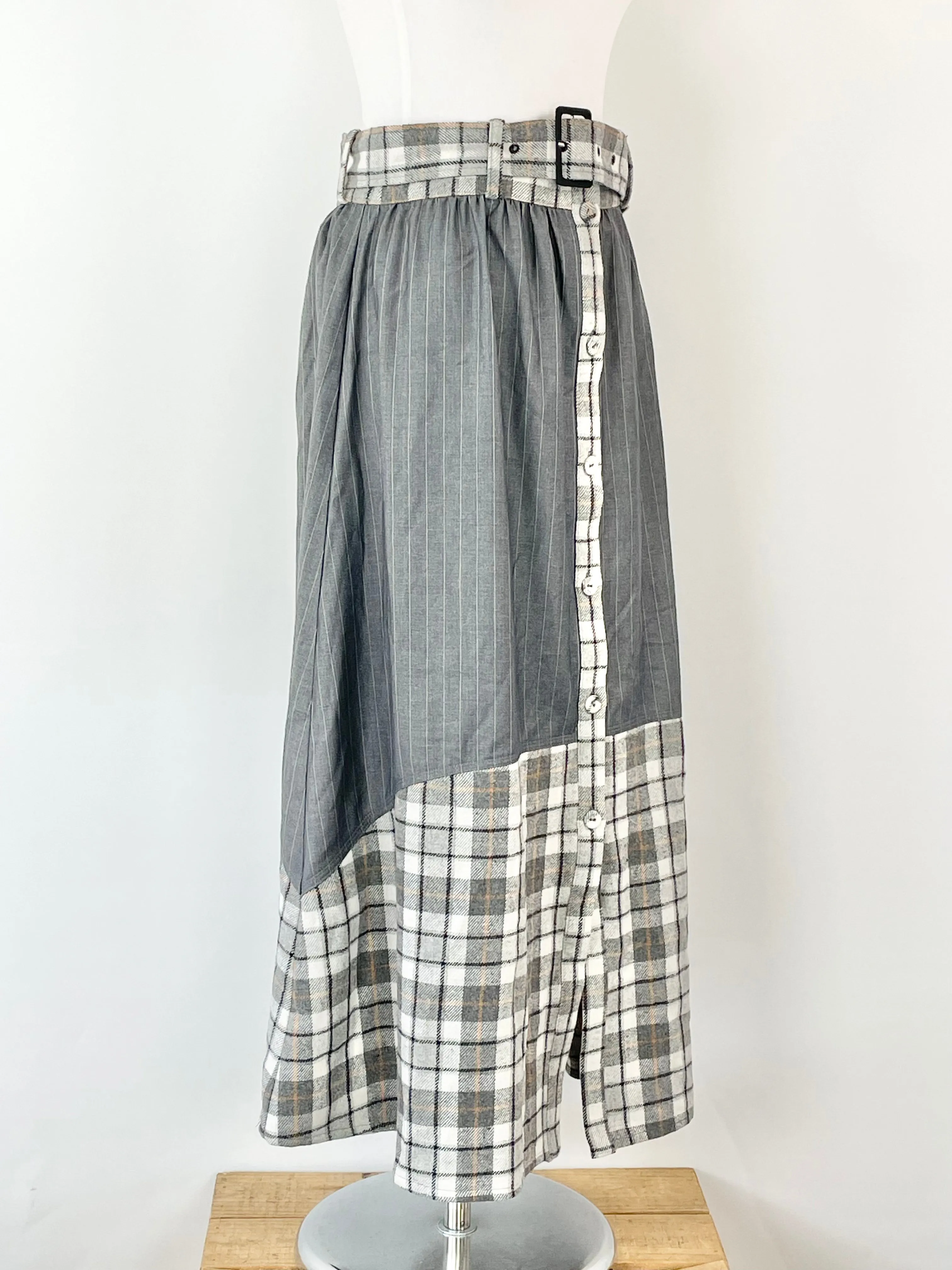 Barry Made 'Brunel' Grey Checked Maxi Skirt - S