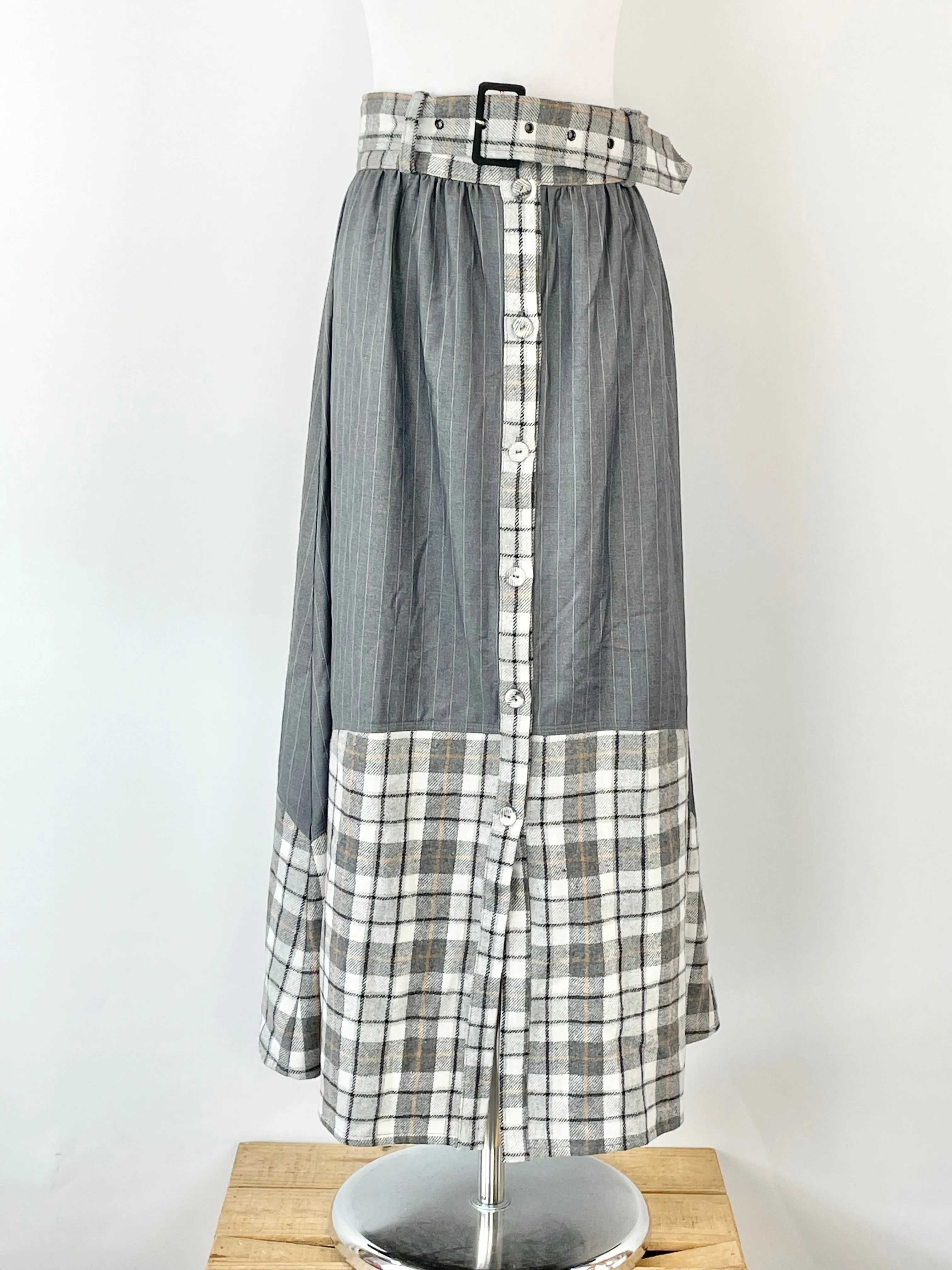 Barry Made 'Brunel' Grey Checked Maxi Skirt - S