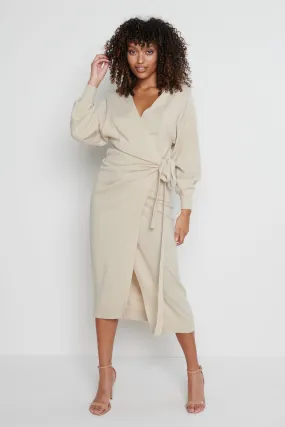 Beau Wrap Midi Dress - Beige