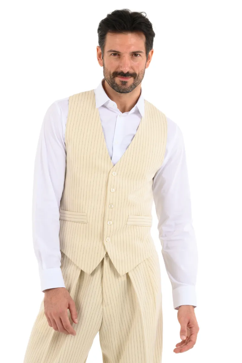 Beige Pinstriped Men's Tango Vest