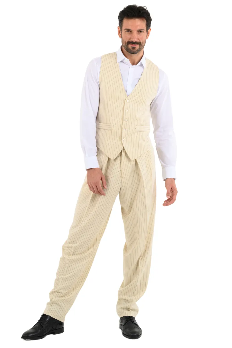 Beige Pinstriped Men's Tango Vest