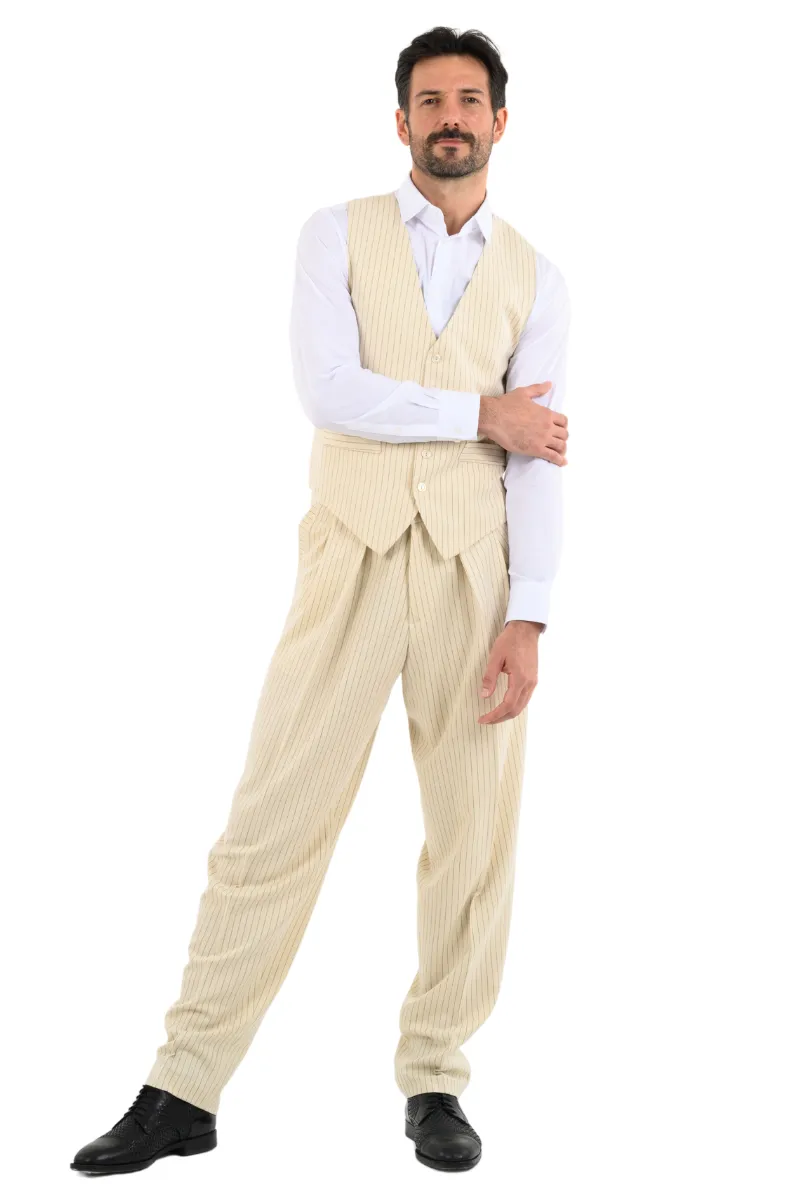 Beige Pinstriped Men's Tango Vest