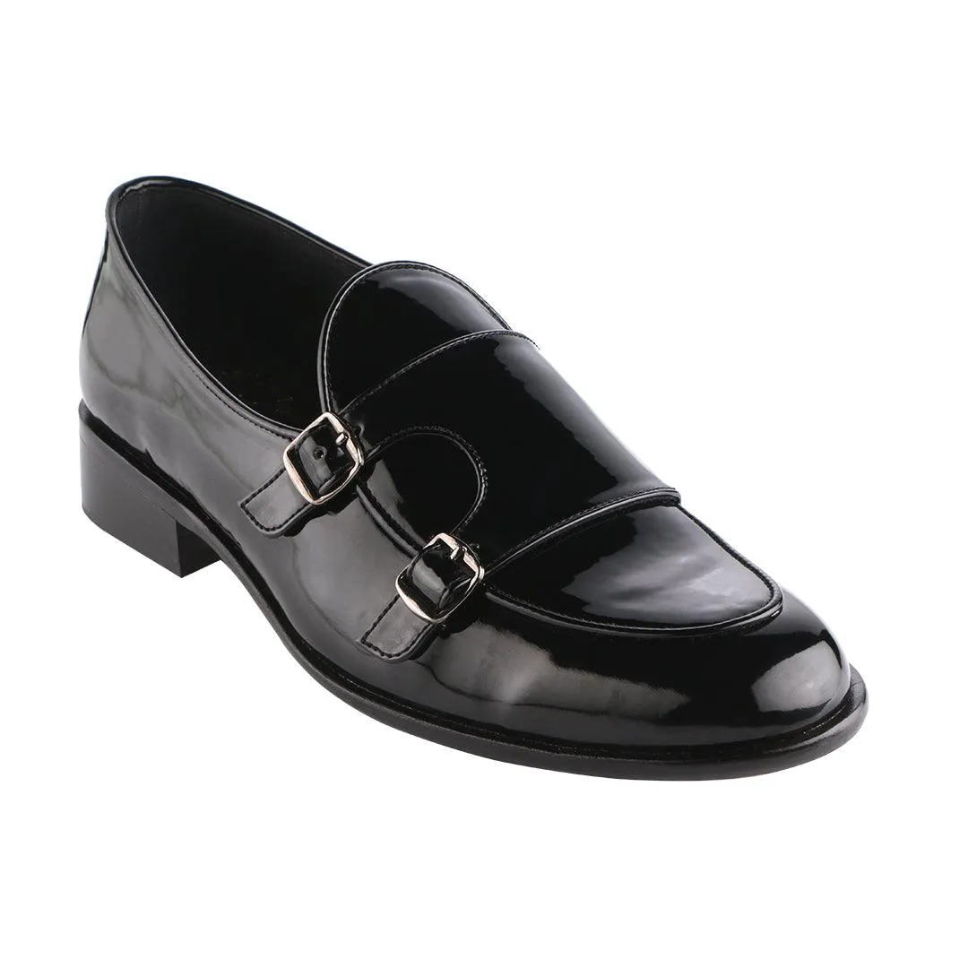 Bello Double Monk Patent Black Loafers