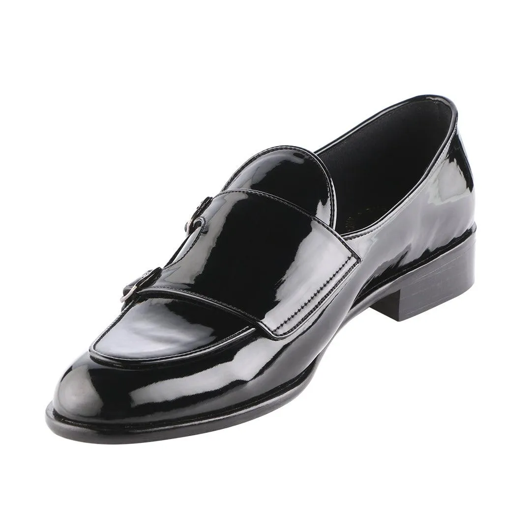 Bello Double Monk Patent Black Loafers