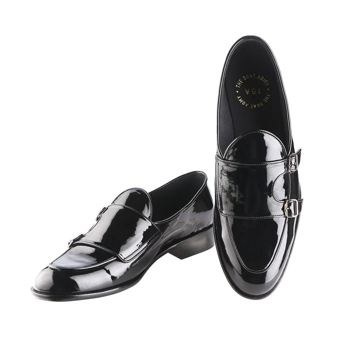 Bello Double Monk Patent Black Loafers