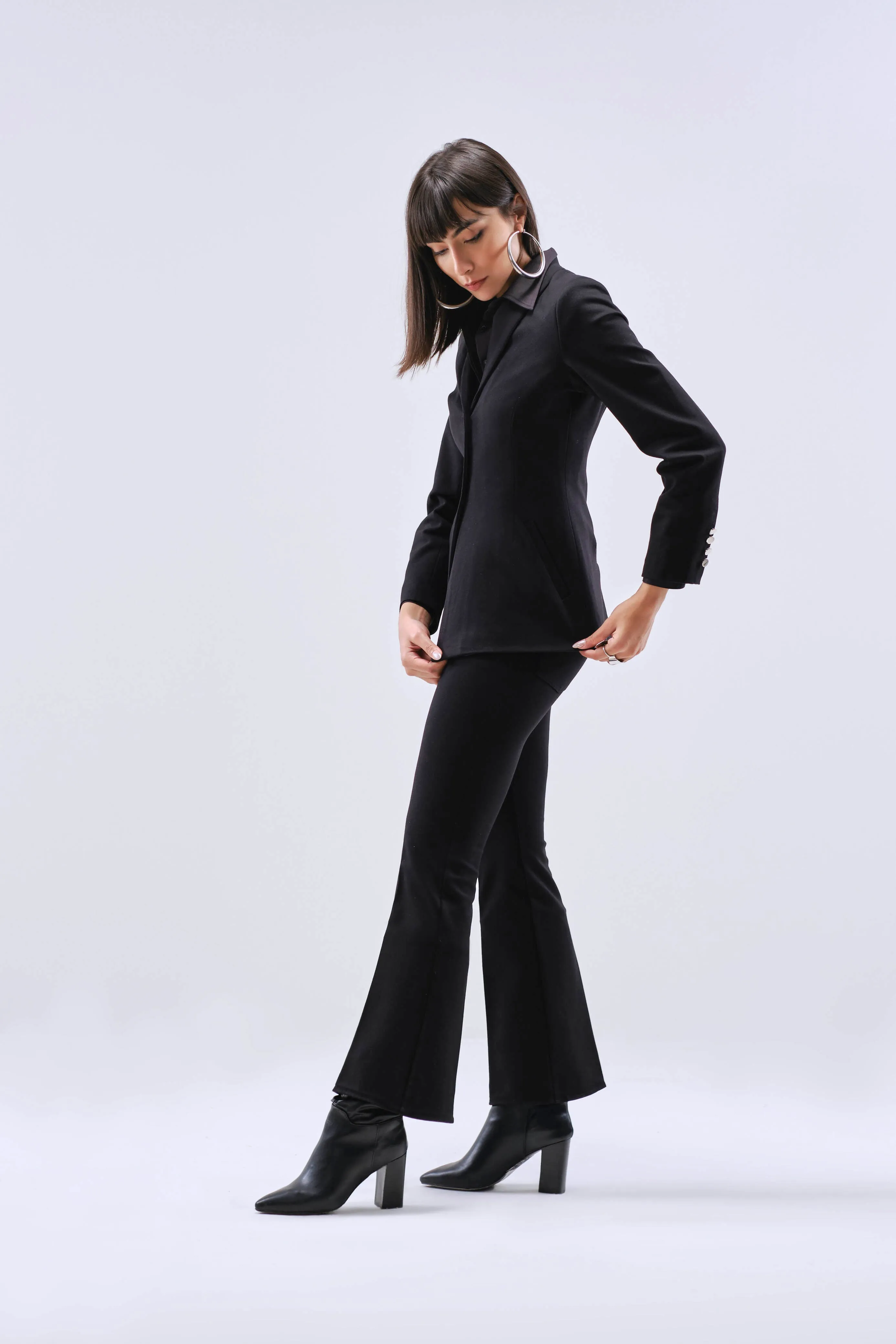 Black Classic Flared Trousers for Women