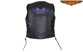 Black Gun Pocket Vest with Small Studded Purple Butterfly