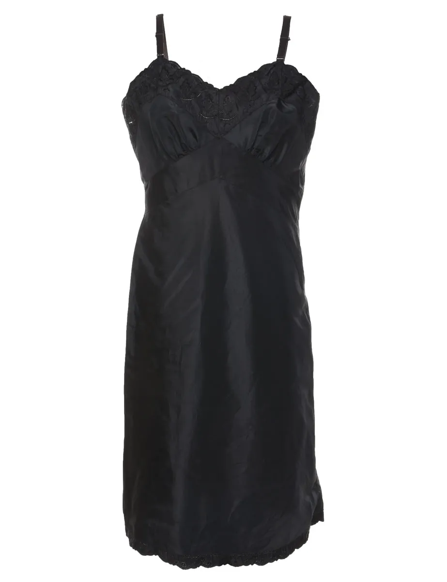 Black Lace Trim Sparkly Slip Dress - M