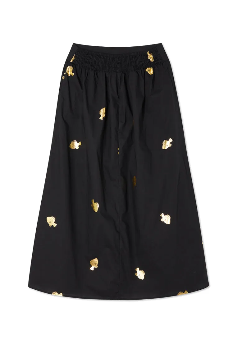 Black Marra Skirt With Gold Fish Fleck