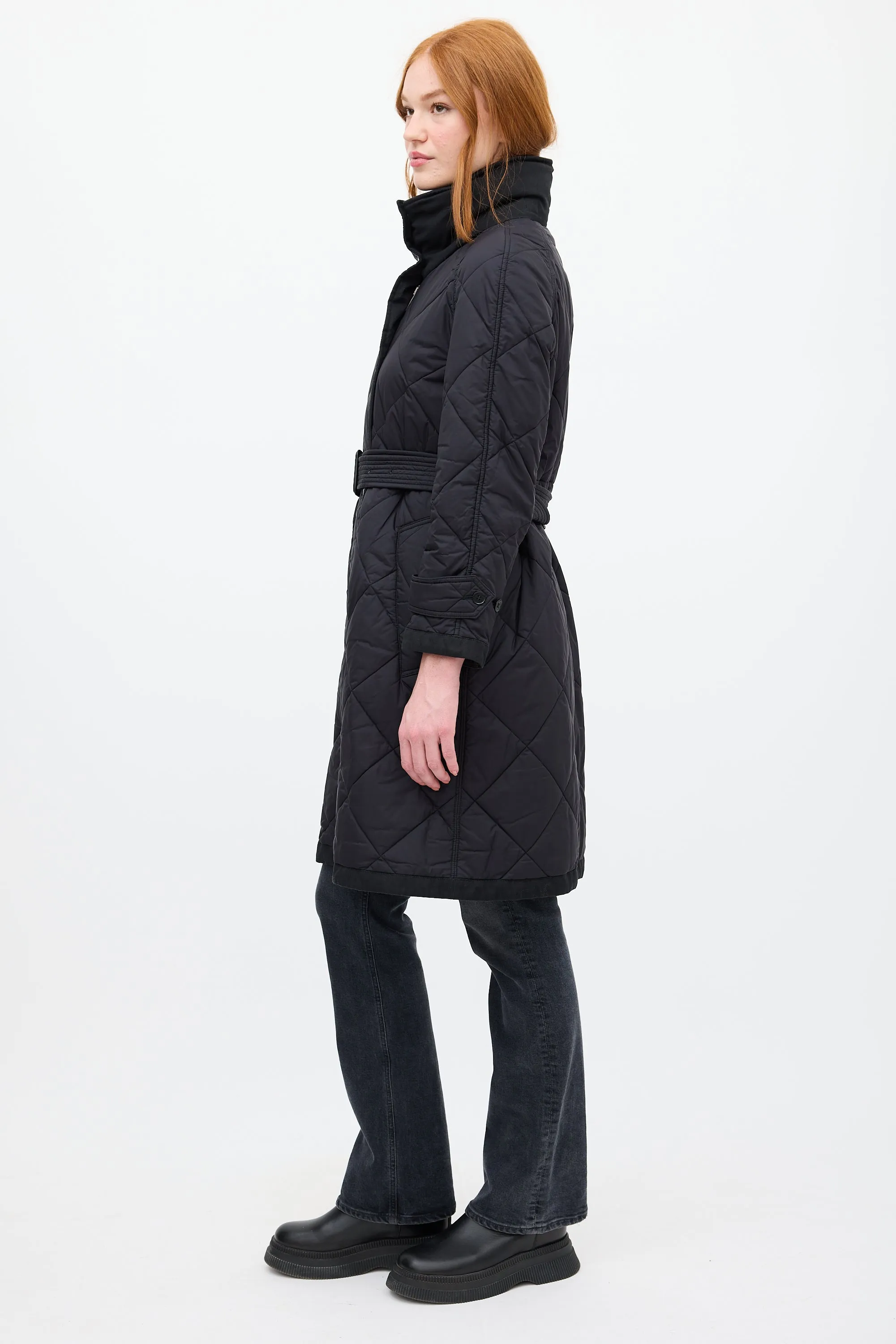 Black Nylon Quilted Coat