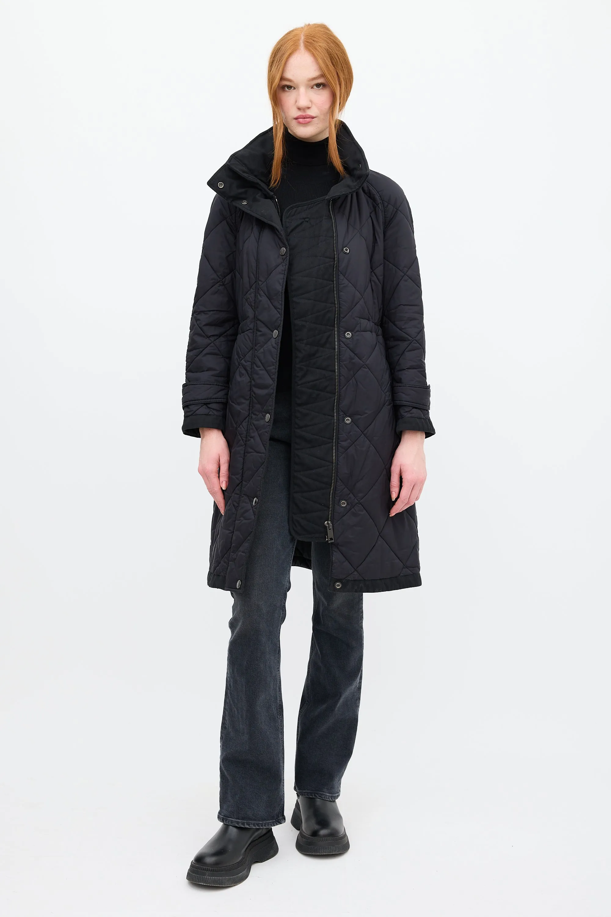 Black Nylon Quilted Coat